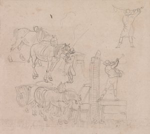 Estudos de um Carter bombeando água para seus cavalos de Paul Sandby
